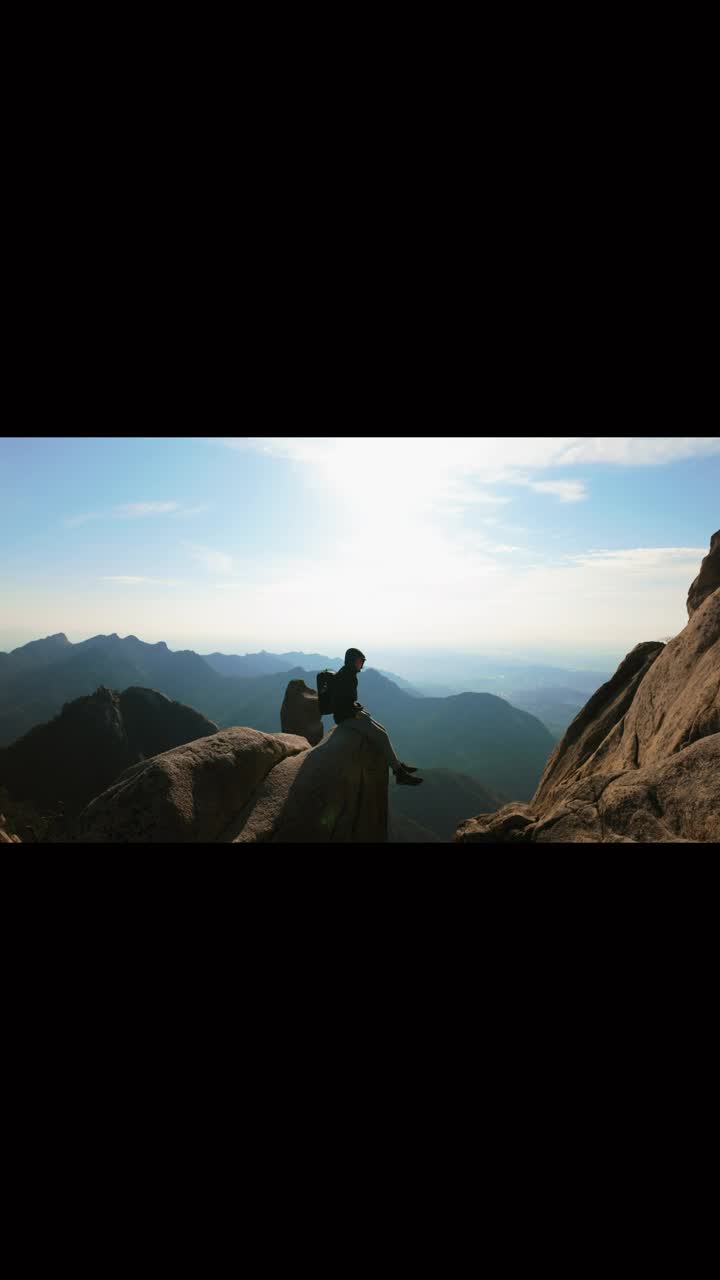 Silueta de un viajero ante un paisaje de montaña